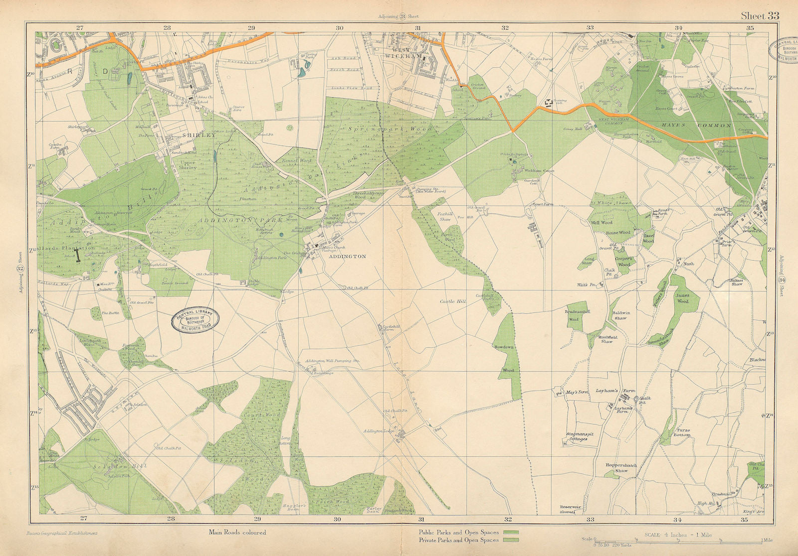 EAST CROYDON Selsdon West Wickham New Addington Shirley Hayes. BACON 1934 map